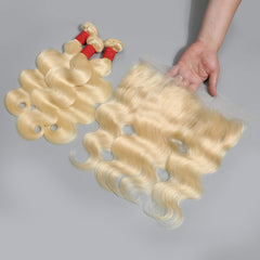 613 blonde body wave human hair 3 bundles with frontal 3