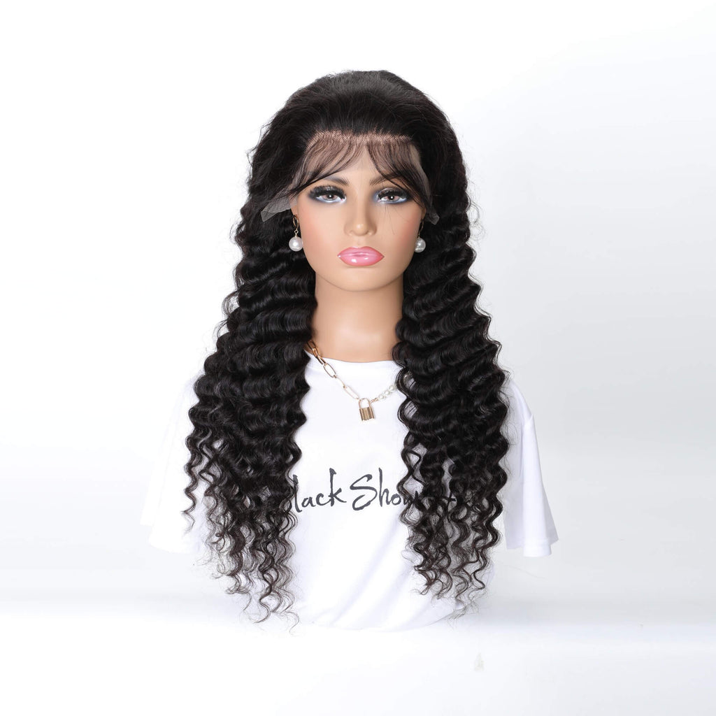 13X4 Deep Wave Transparent Lace Frontal Wig Raw Cambodian Hair Glueless Hd Lace Glueless Deep Wave Human Hair Wig Deep Curly Wig 13x4 HD  main image 3