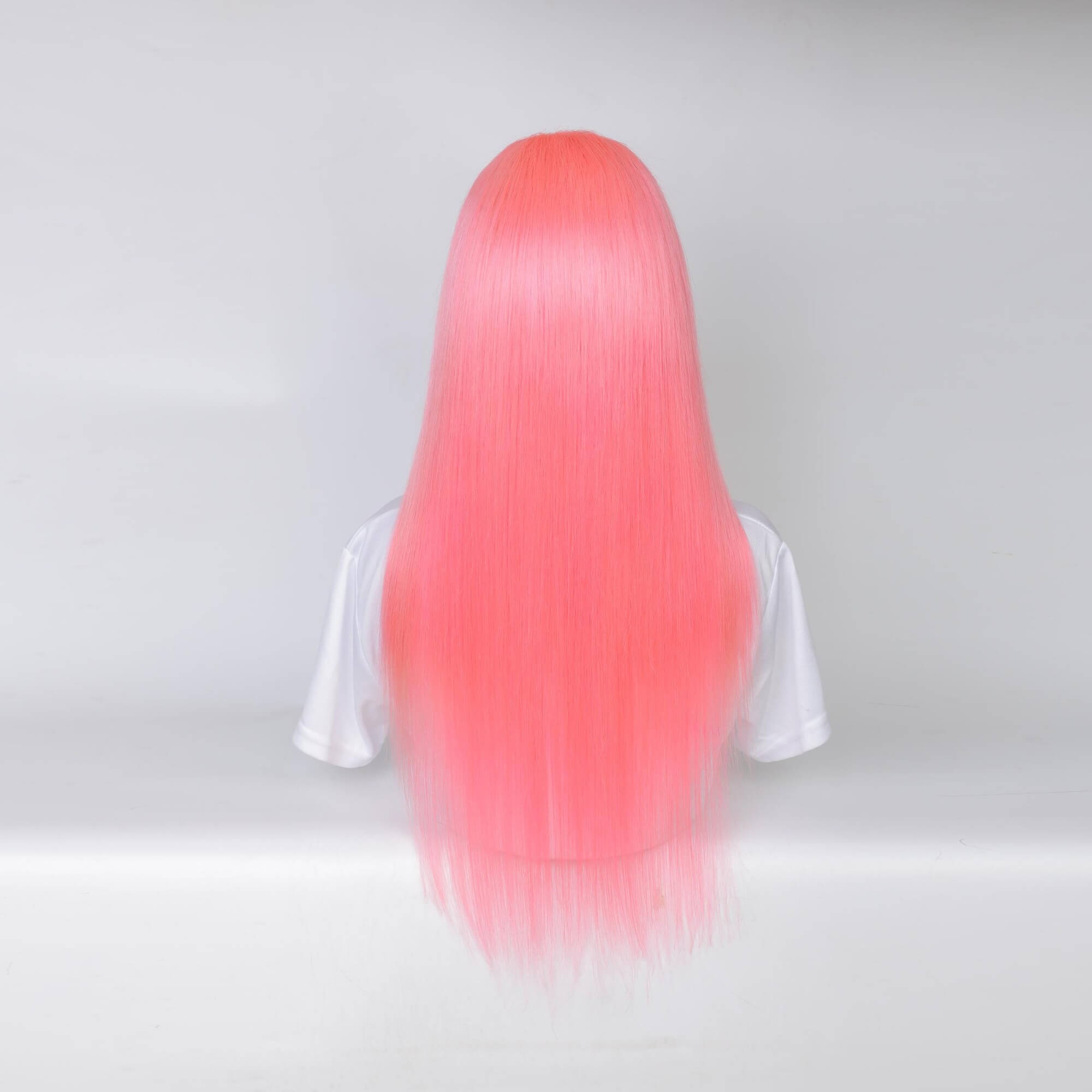 pink straight hair transparent lace frontal wig 4