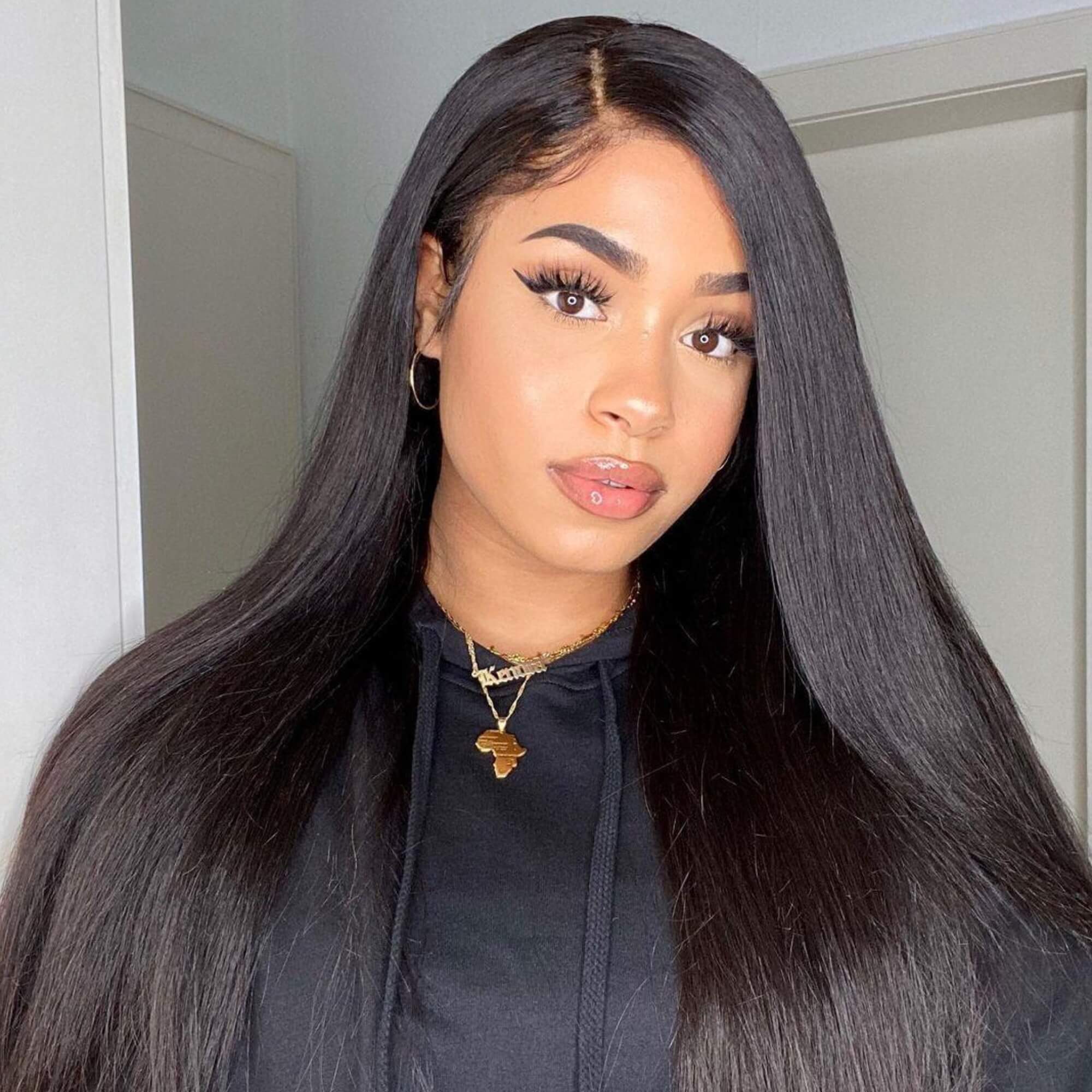 Straight Human Hair 13x4 Thin Lace HD Lace Frontal Wig Natural Look ...