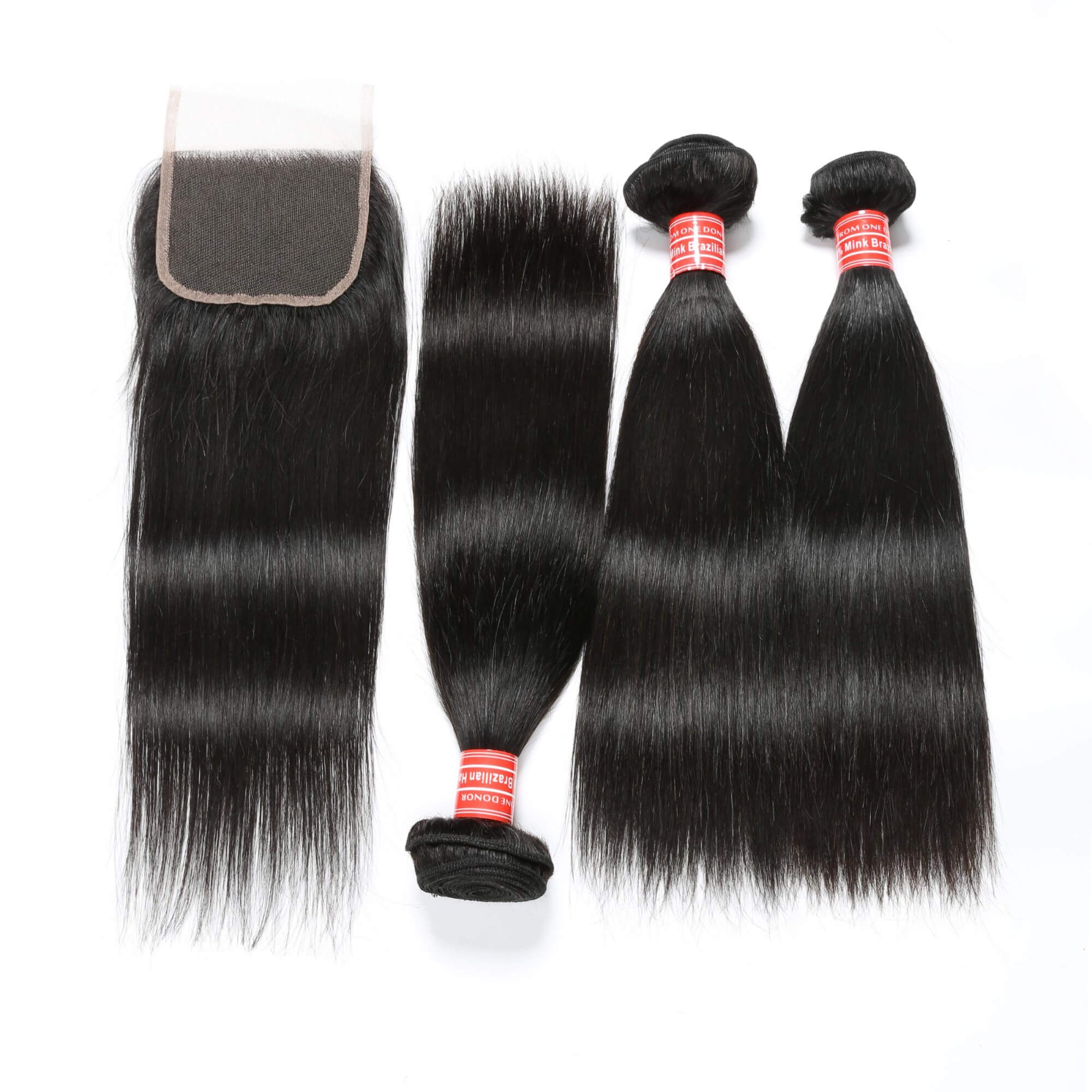 straight human hair 3 bundles with closure 1