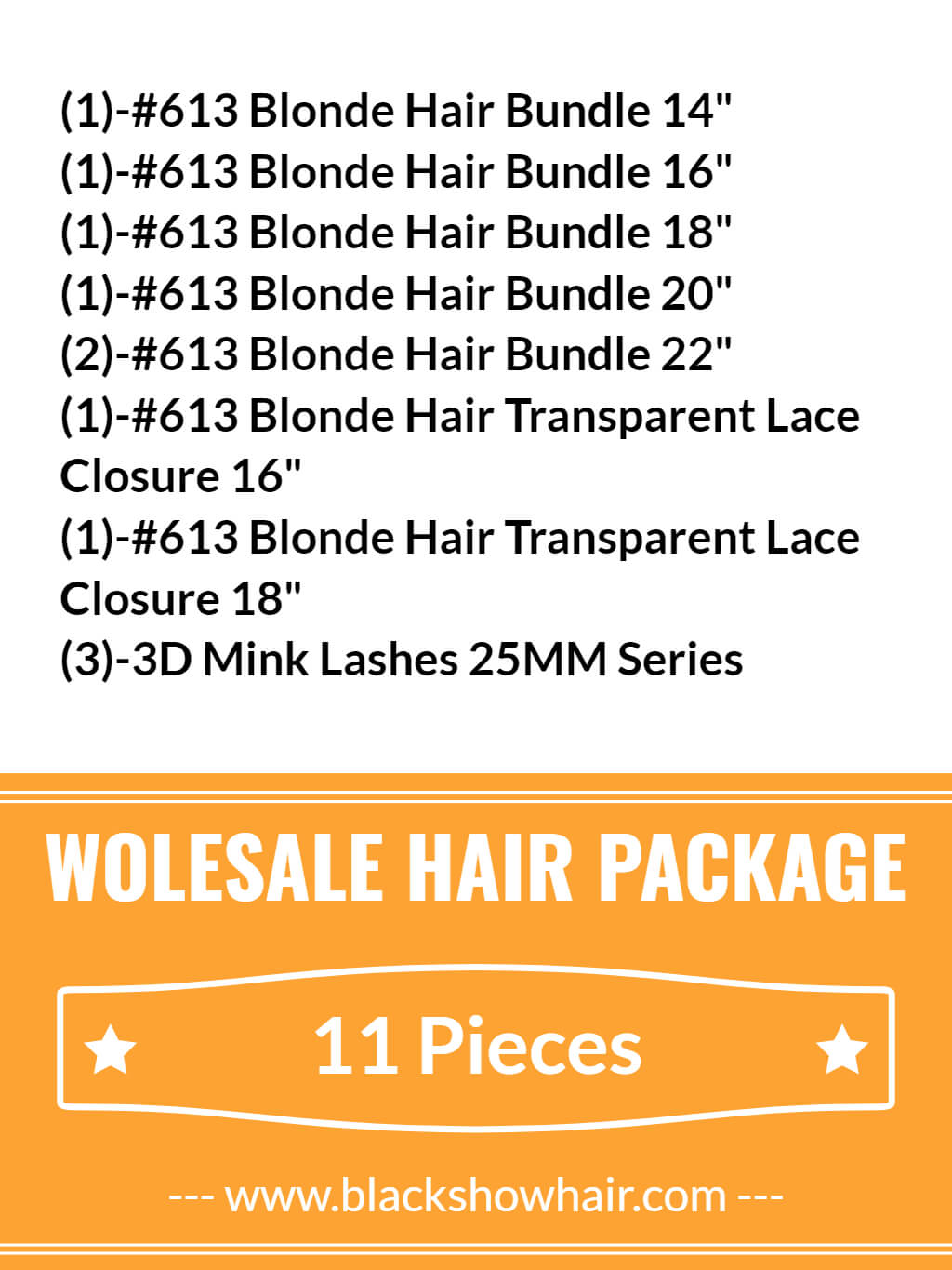 613 Blonde Hair Bundles Wholesale Package 11 Pieces - Black Show Hair