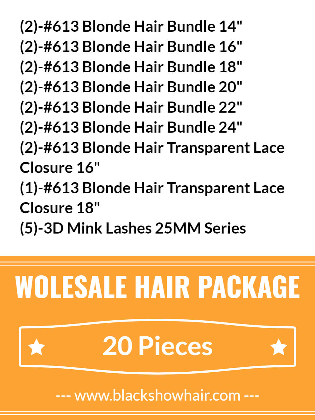 613 Blonde Hair Bundles Wholesale Hair Package 20 PCS - Black Show Hair