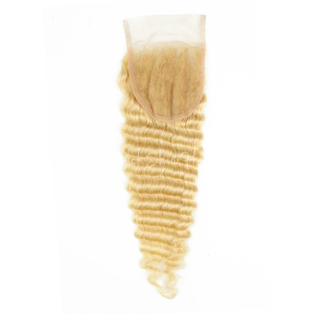 Blonde Hair Deep Wave 4*4 Lace Closure Transparent Lace