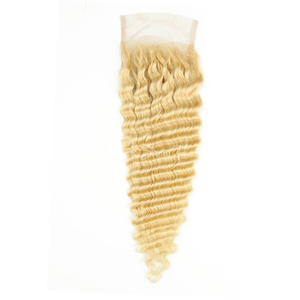 Blonde Hair Deep Wave 4*4 Lace Closure Transparent Lace