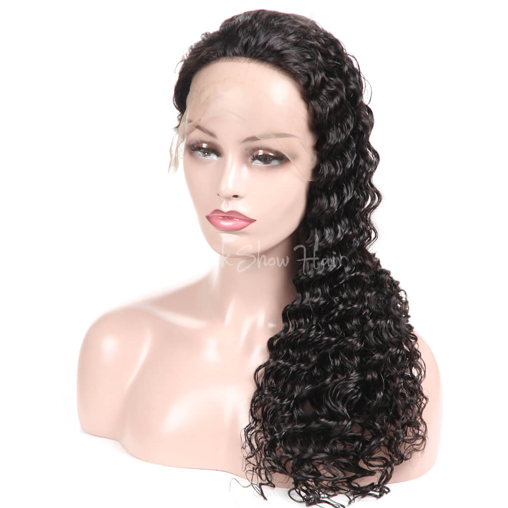 Deep Wave Human Hair Full Lace Wig - Black Show Hair