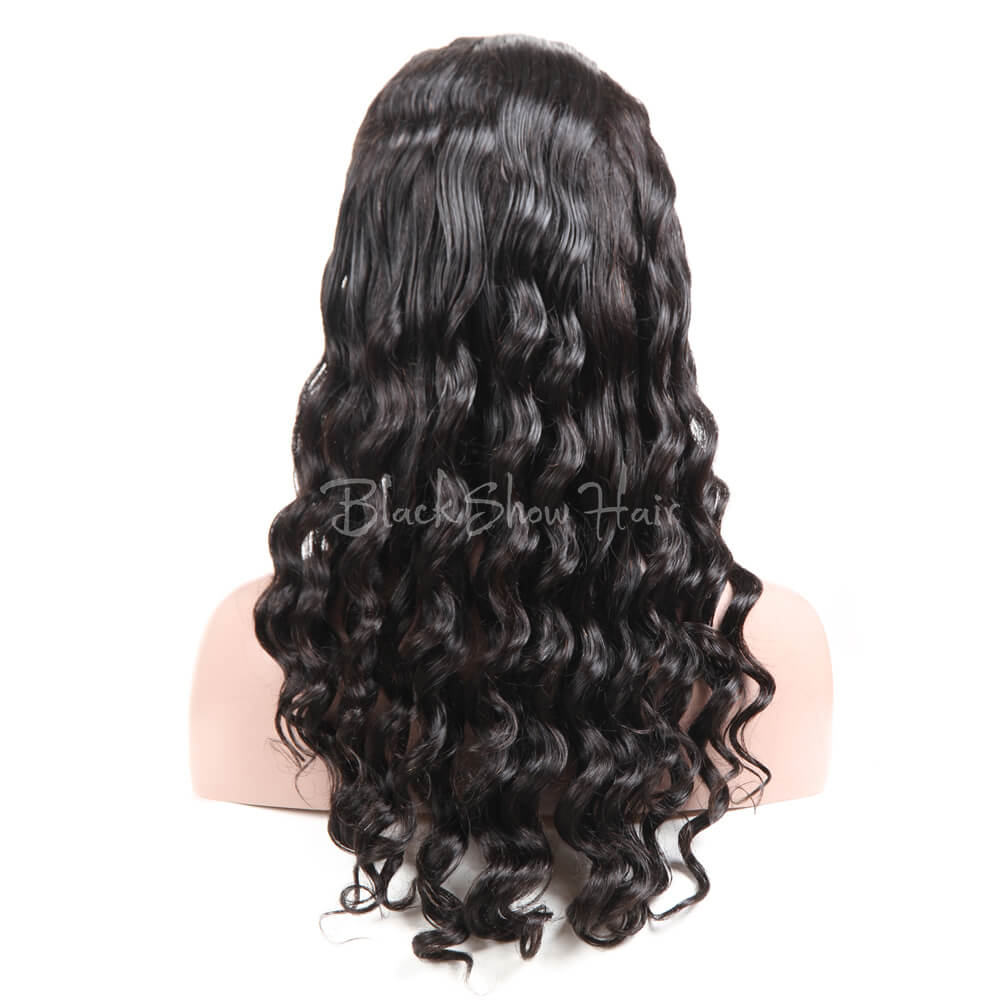 Loose Deep Human Hair Full Lace Wig - Black Show Hair