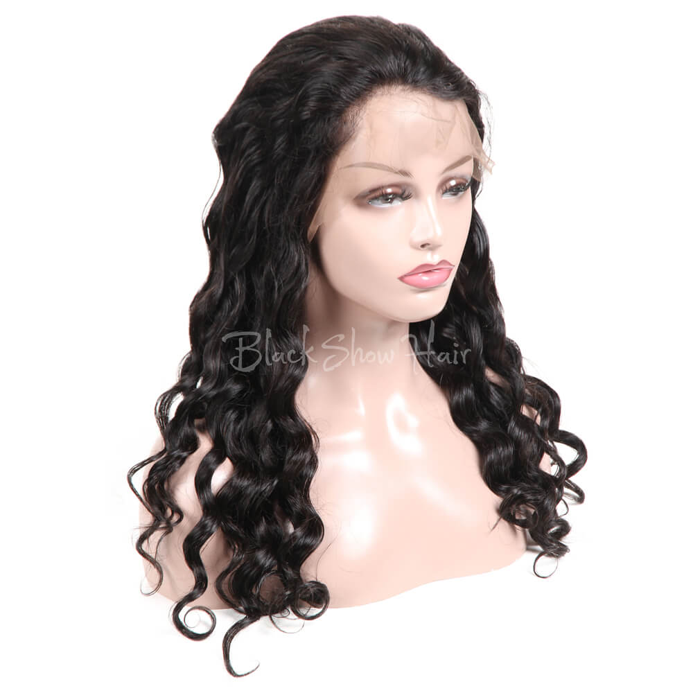 Loose Deep Human Hair Full Lace Wig - Black Show Hair