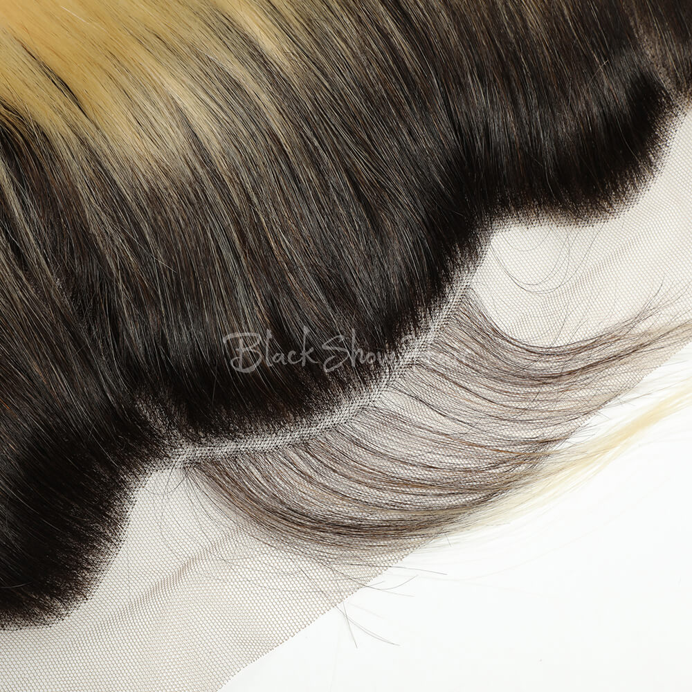 T1B/613 Ombre  Blonde Silky Straight Lace Frontal - Black Show Hair