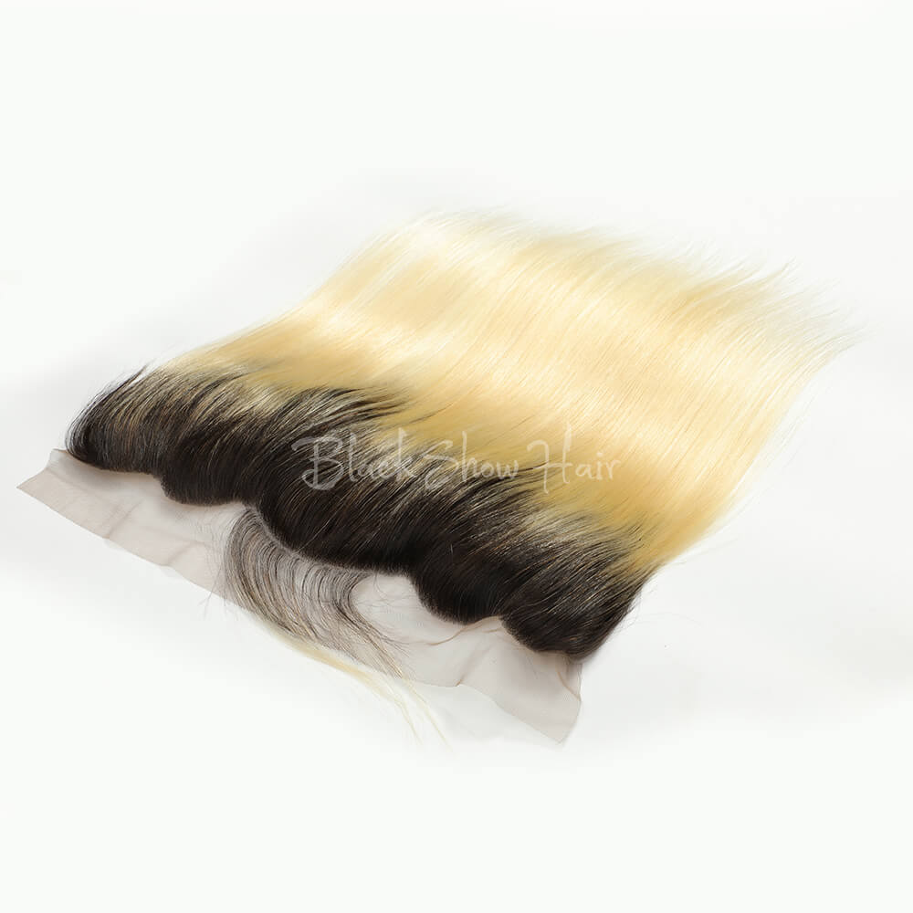 T1B/613 Ombre  Blonde Silky Straight Lace Frontal - Black Show Hair