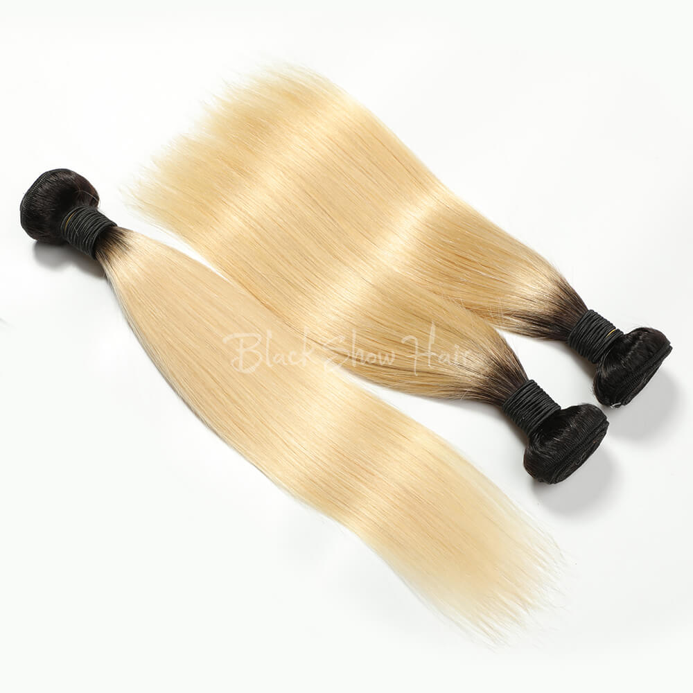 T1b/613 Ombre Blonde Hair Bundle Silky Straight - Black Show Hair