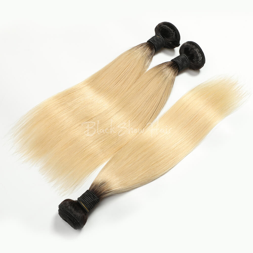 T1b/613 Ombre Blonde Hair Bundle Silky Straight - Black Show Hair