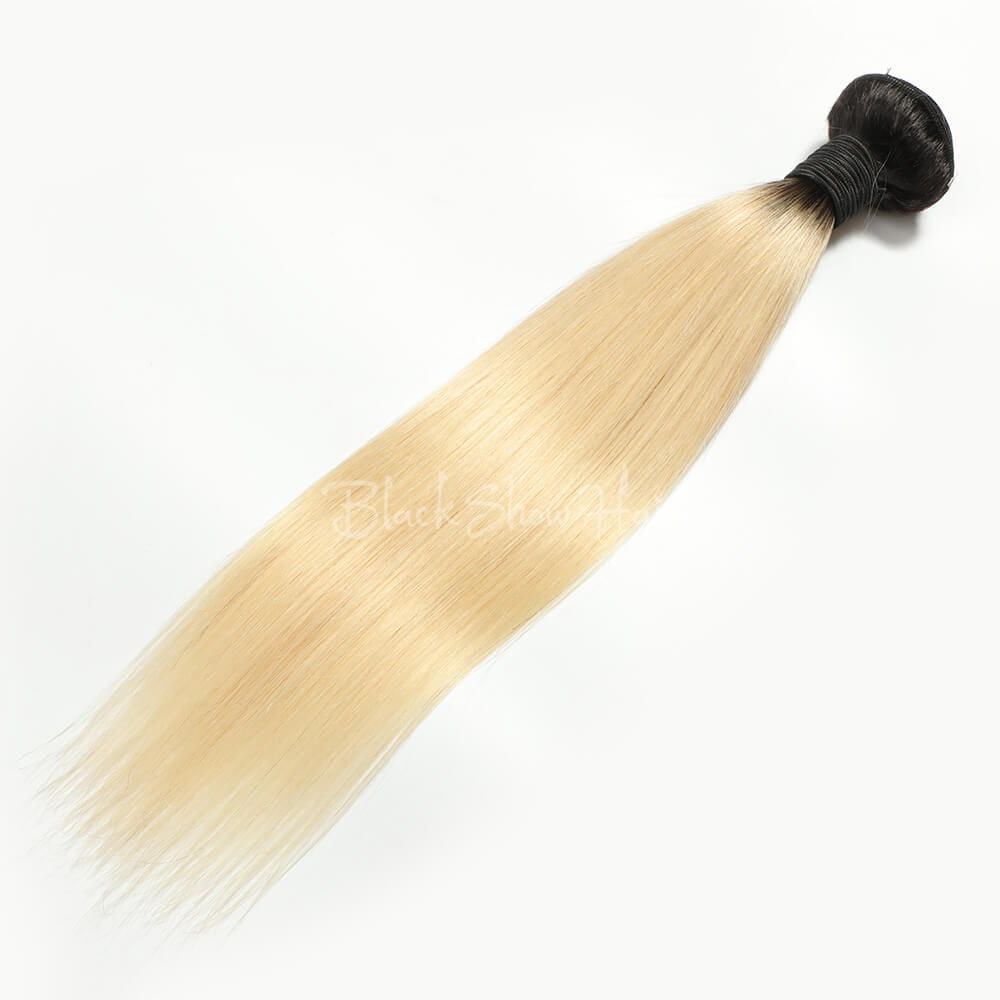 T1b/613 Ombre Blonde Hair Bundle Silky Straight - Black Show Hair