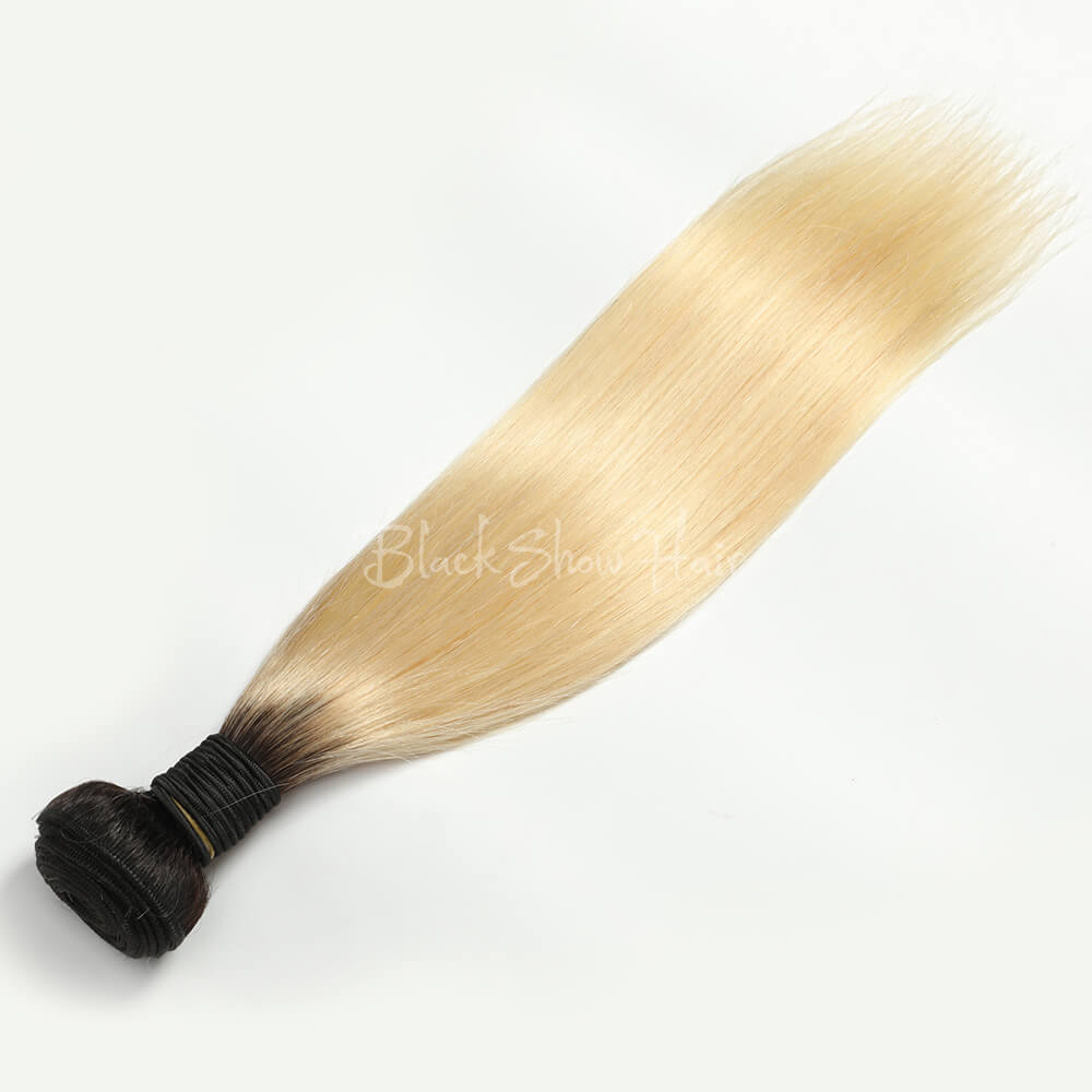 T1b/613 Ombre Blonde Hair Bundle Silky Straight - Black Show Hair