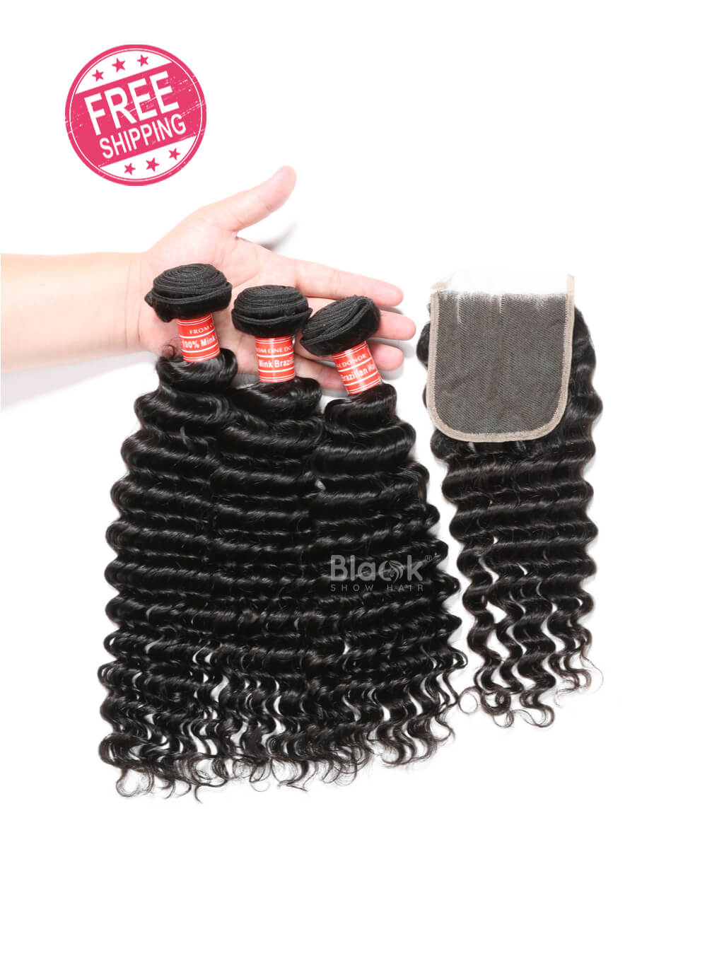 deep wave bundles with closure 4x4 mink brazilian hair