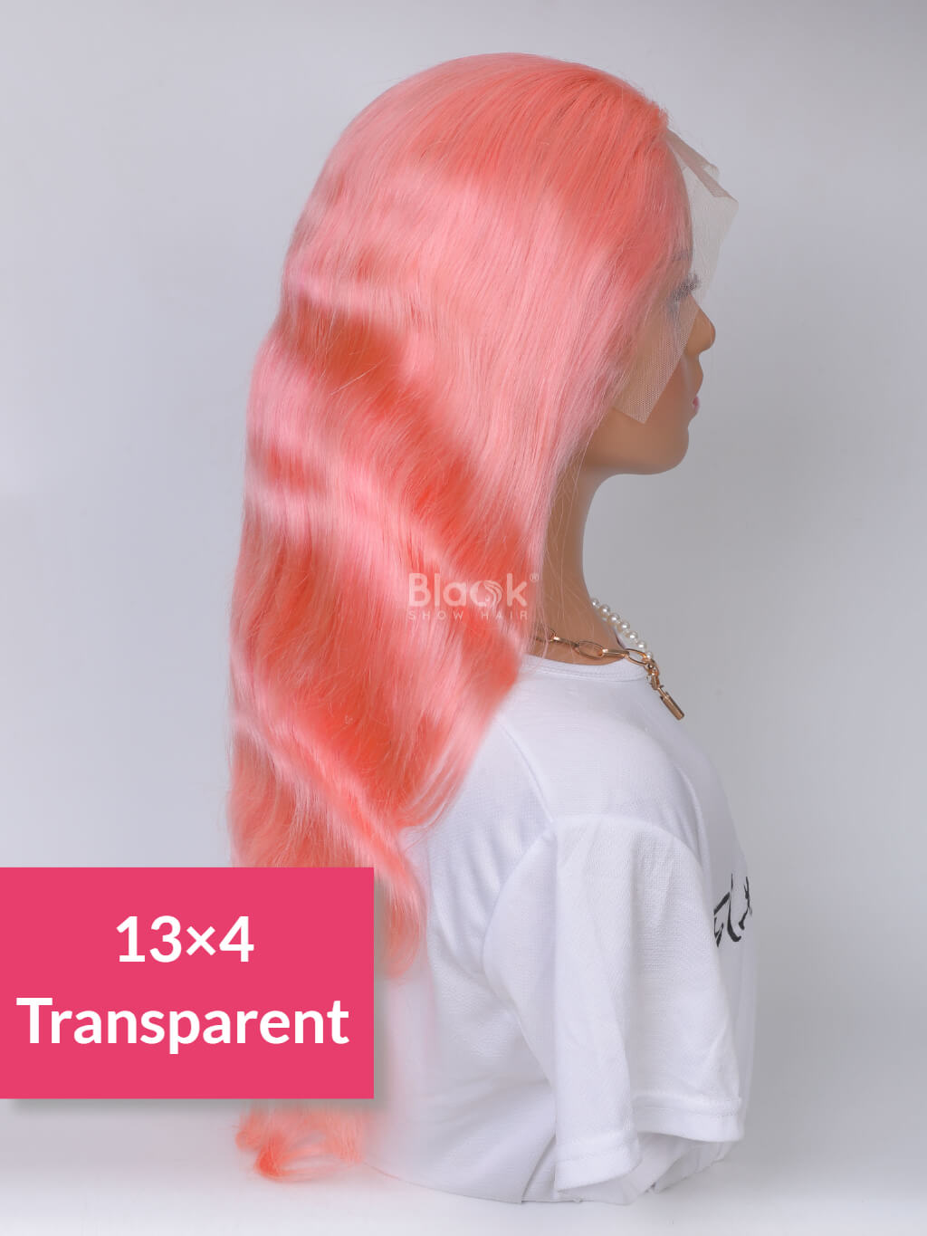 pink human hair 13x4 transparent lace wig body wave