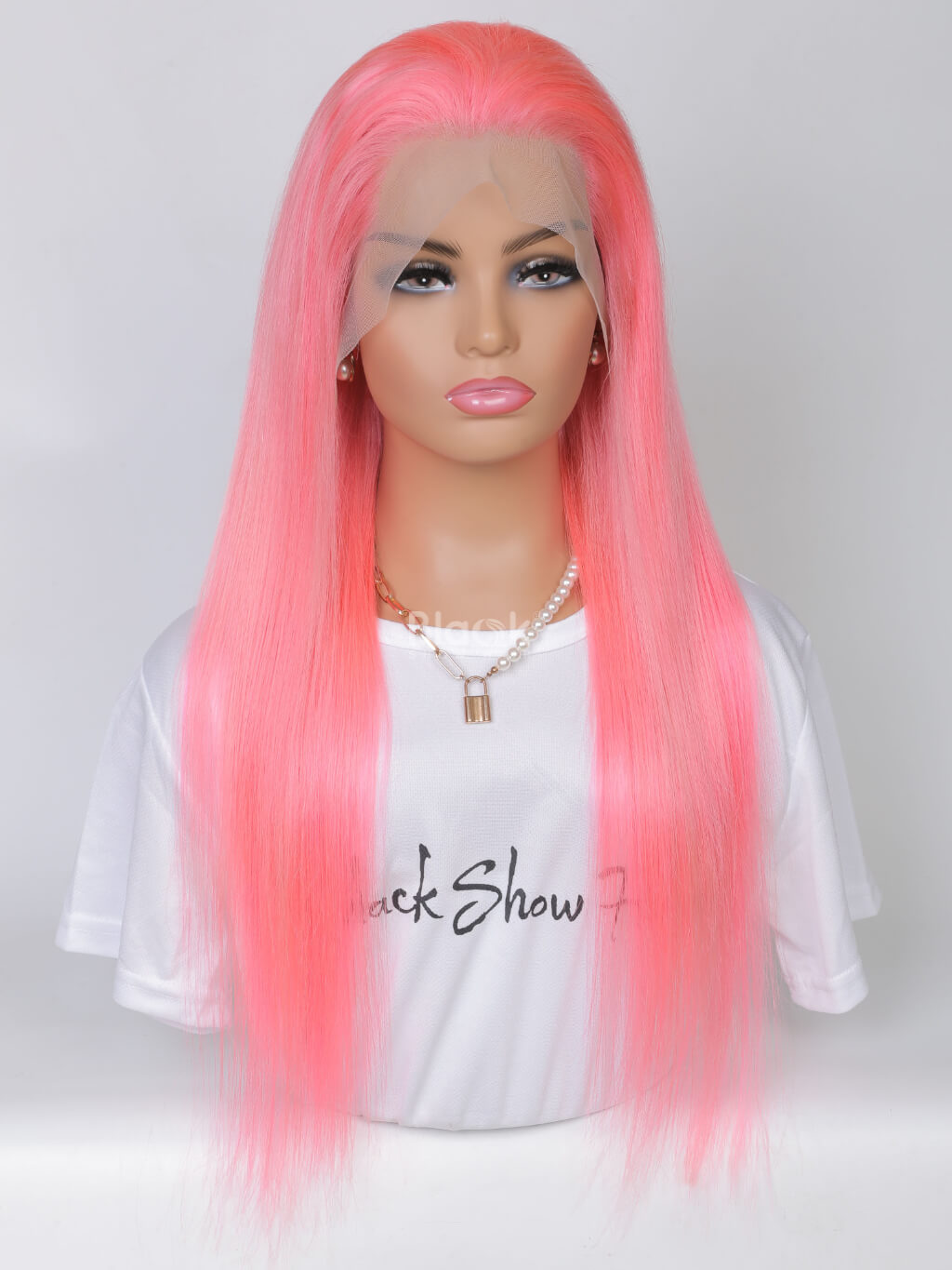 pink human hair 13x4 transparent lace wig straight hair 2