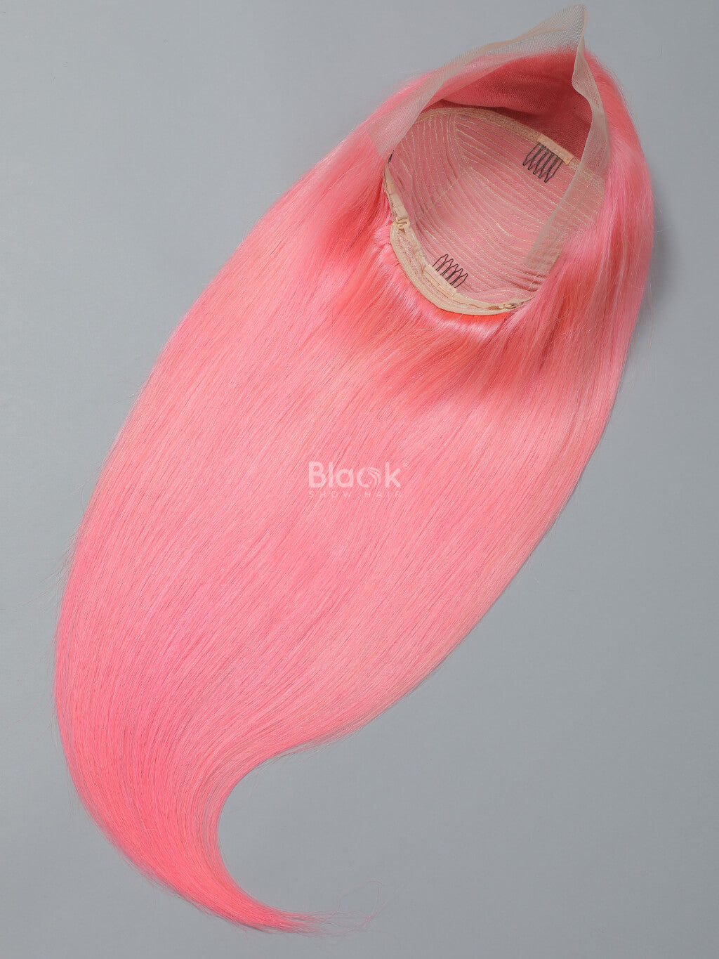 pink human hair 13x4 transparent lace wig straight hair 5
