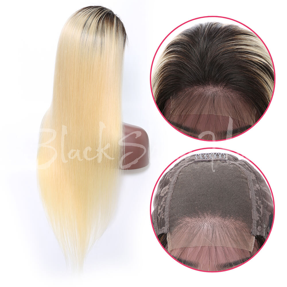 T1B/613 Omber Straight Hair 4*4 Lace Front Wigs - Black Show Hair