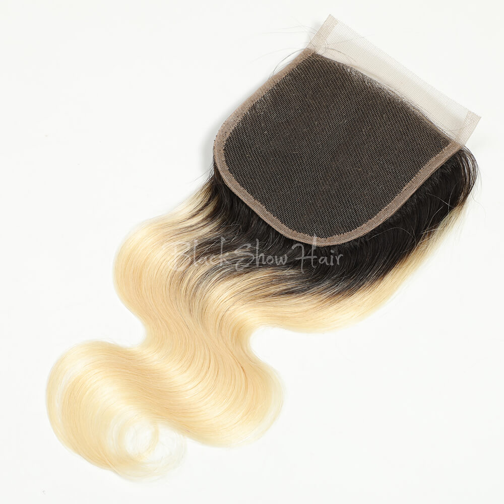 t1b/613 ombre Blonde Hair Body Wave Lace Closure - Black Show Hair