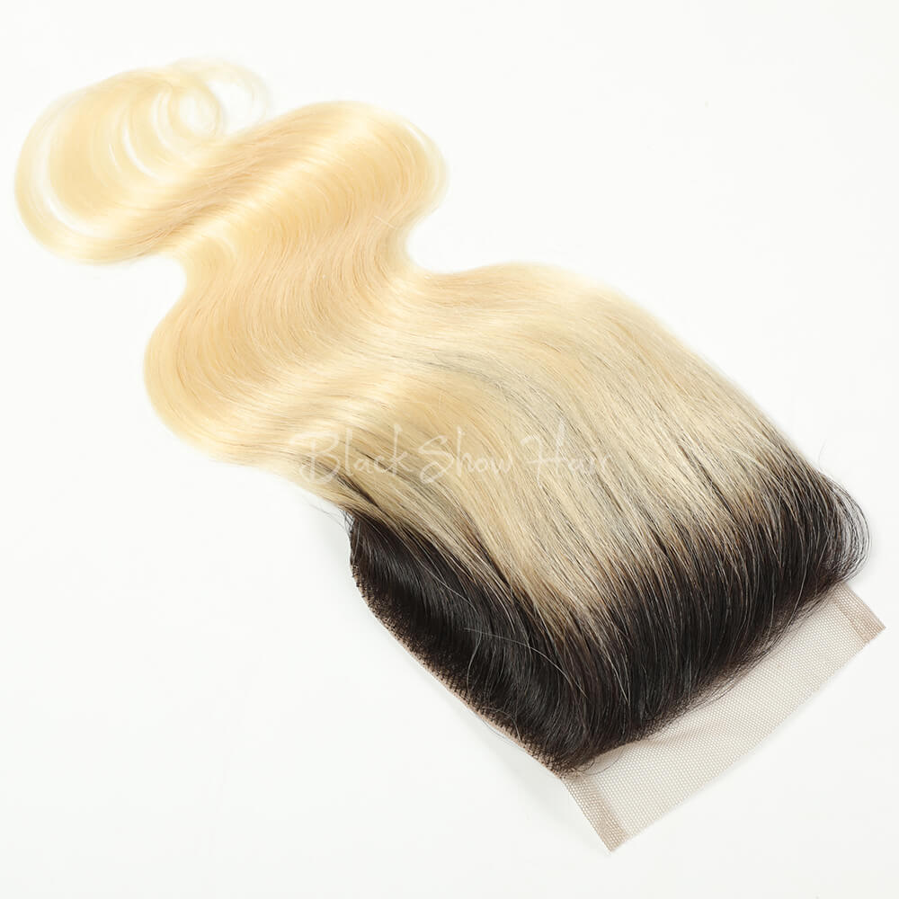 t1b/613 ombre Blonde Hair Body Wave Lace Closure - Black Show Hair