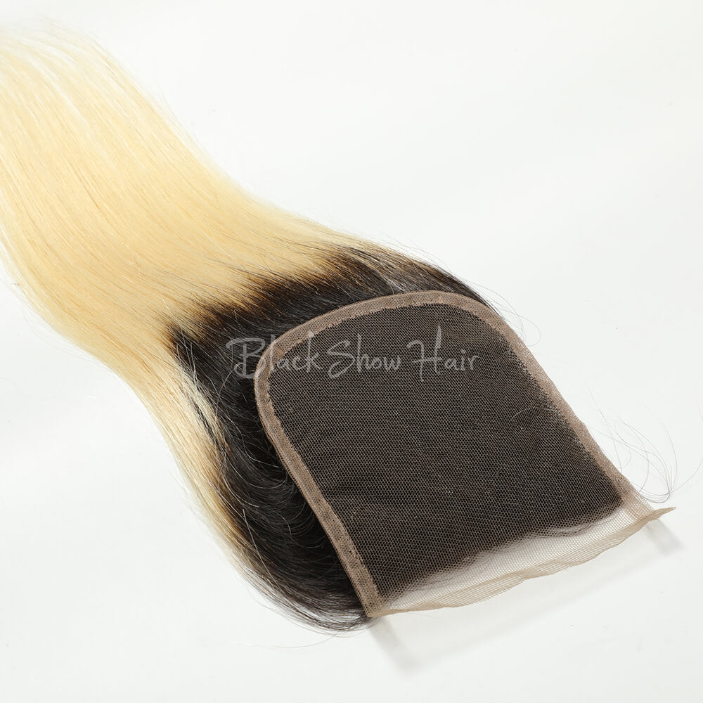 t1b/613 ombre Blonde Straight Lace Closure - Black Show Hair