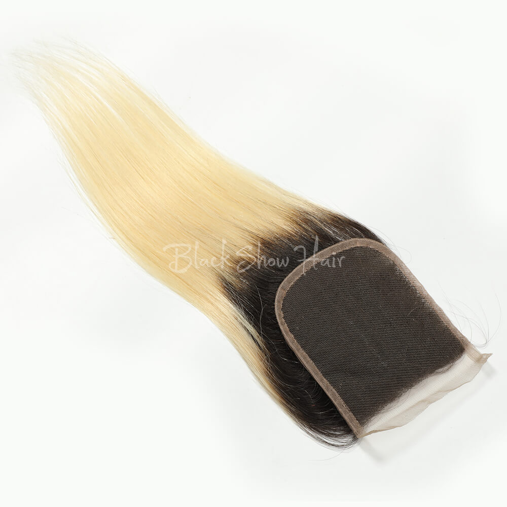 t1b/613 ombre Blonde Straight Lace Closure - Black Show Hair